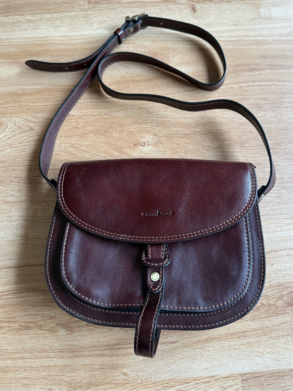 Gianni Conti Brown Leather Crossbody Saddle Flap Bag